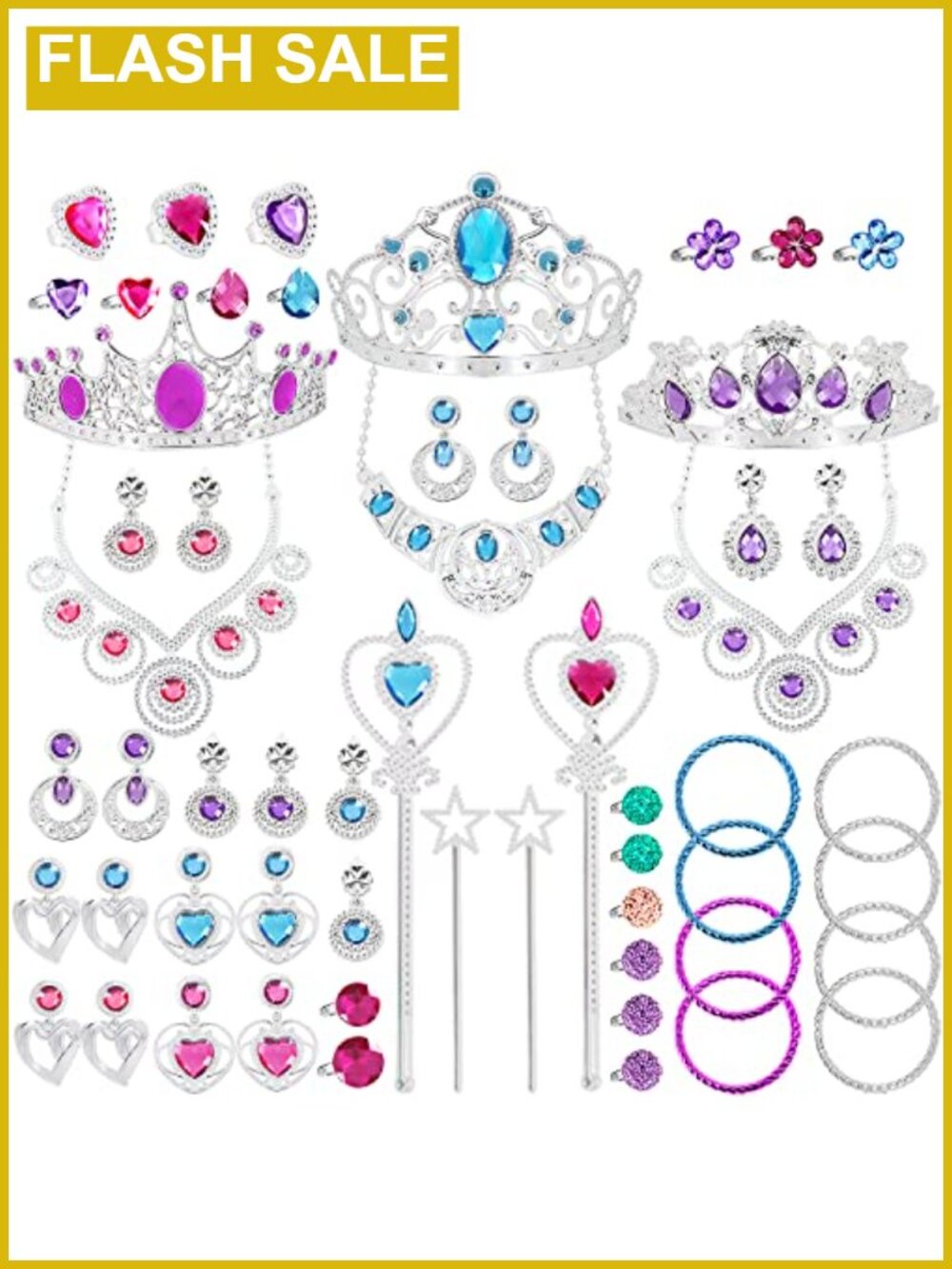 56pc Princess Jewelry Set Dress Up Crown Wand Necklace Bracelet Rings